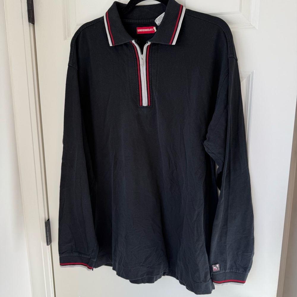 VINTAGE 2000s Y2K UnionBay Quarter Zip Polo Collared Stripes Navy‎ Blue Sz S M